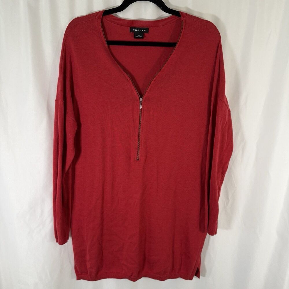 Trouve Cashmere Blend Sweater Women's XL Solid Red 1/2 Zip Long Sleeve Lightweig